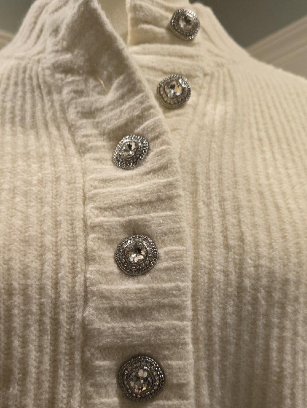 Talbots Cream Ribbed Knit Button-Front Sweater - Picture 2 of 3